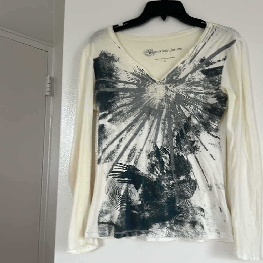 Calvin Klein 100% cotton long sleeve raw edges top
